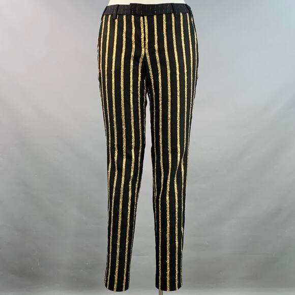 L Prune Stripes Black Gold Wool Blend Stripe Tapered Dress Pants - Picture 1 of 6
